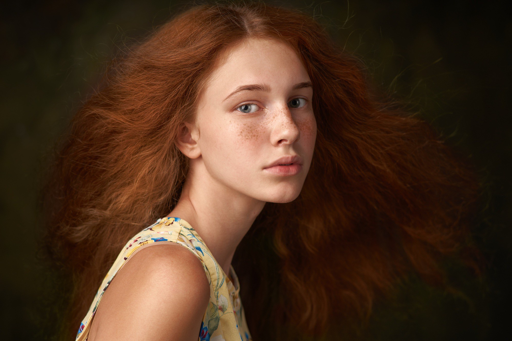 Wallpaper Face Women Redhead Model Long Hair Blue Eyes Freckles My