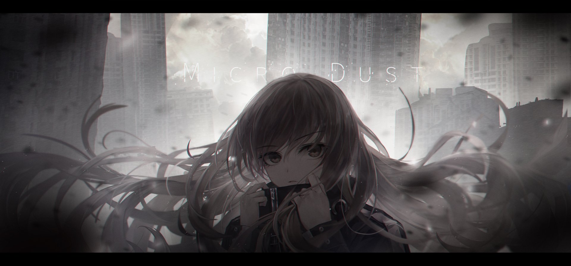 Anime-style 4K Ultra HD wallpaper depicting a post-apocalyptic scene with a brown-haired character with brown eyes against a desolate urban backdrop.