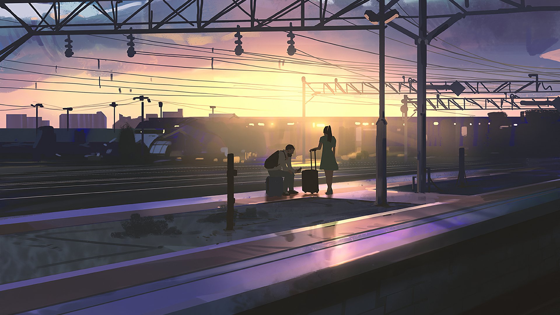 Download Train Station Artistic People 4k Ultra HD Wallpaper