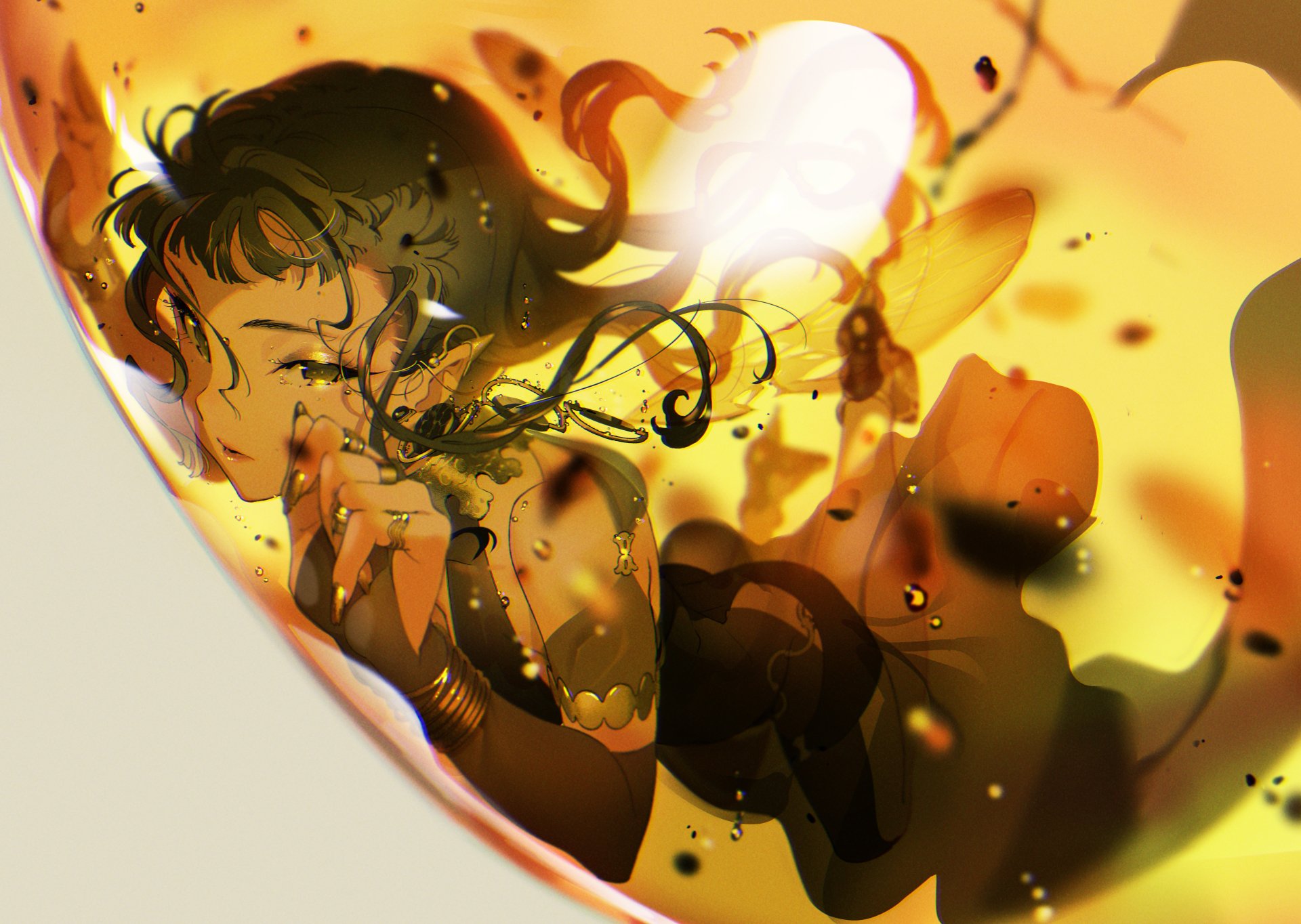 An original anime artwork featuring a character amidst vibrant golden hues, creating a captivating 4K Ultra HD desktop wallpaper and background.