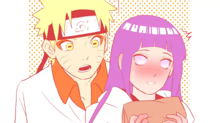 HD PC desktop wallpaper of Naruto Uzumaki and Hinata Hyuga from the Naruto anime; Naruto looks surprised as blushing Hinata holds a letter.