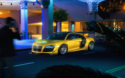 supercar yellow car night car Audi vehicle Audi R8 HD Desktop Wallpaper | Background Image