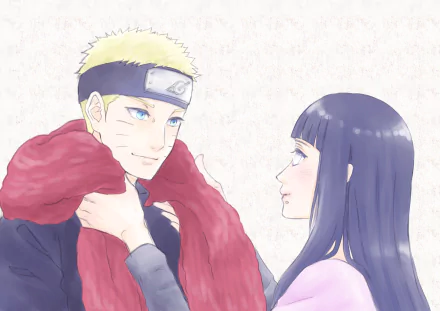 Naruto Uzumaki drapes a red scarf over Hinata Hyuga in a tender anime scene from The Last: Naruto the Movie — 4K Ultra HD Naruto & Hinata desktop wallpaper.