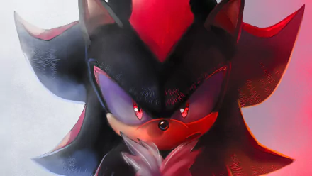 A striking 4K Ultra HD wallpaper featuring Shadow the Hedgehog with red eyes, showcasing his iconic dark design in a dynamic video game-inspired setting.