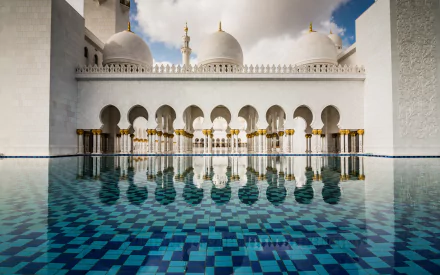 architecture reflection Abu Dhabi United Arab Emirates mosque religious Sheikh Zayed Grand Mosque HD Desktop Wallpaper | Background Image