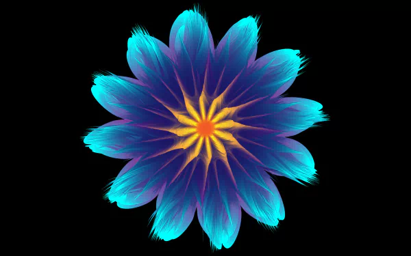 Artistic blue flower with glowing yellow center on a black backdrop — HD PC desktop wallpaper.
