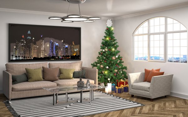 Holiday Christmas Christmas Tree Gift Furniture Decoration HD Wallpaper | Background Image