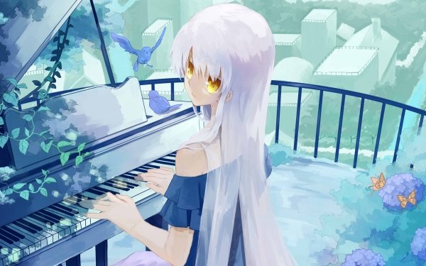 Anime Music Piano Yellow Eyes White Hair HD Wallpaper | Background Image