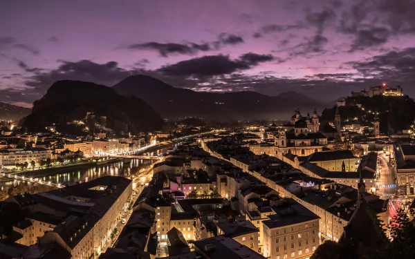 Austria town night man made Salzburg HD Desktop Wallpaper | Background Image