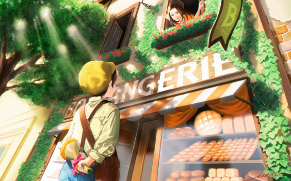 Anime Child Shop Bread Sunshine HD Wallpaper | Background Image