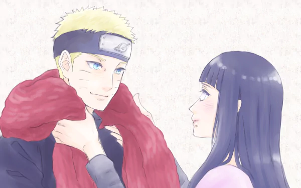 Naruto Uzumaki drapes a red scarf over Hinata Hyuga in a tender anime scene from The Last: Naruto the Movie — 4K Ultra HD Naruto & Hinata desktop wallpaper.