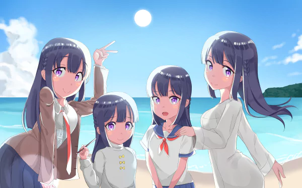 Anime-style 4K Ultra HD desktop wallpaper featuring Shoko Makinohara from Rascal Does Not Dream of Bunny Girl Senpai at a bright, sunny beach setting.