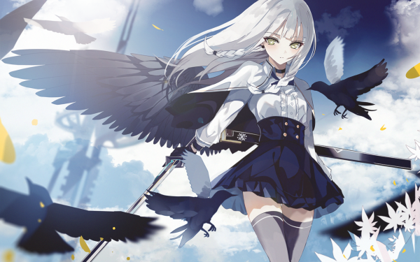Anime Original White Hair Bird Wings HD Wallpaper | Background Image