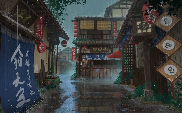 Anime Original Rain House Street HD Wallpaper | Background Image