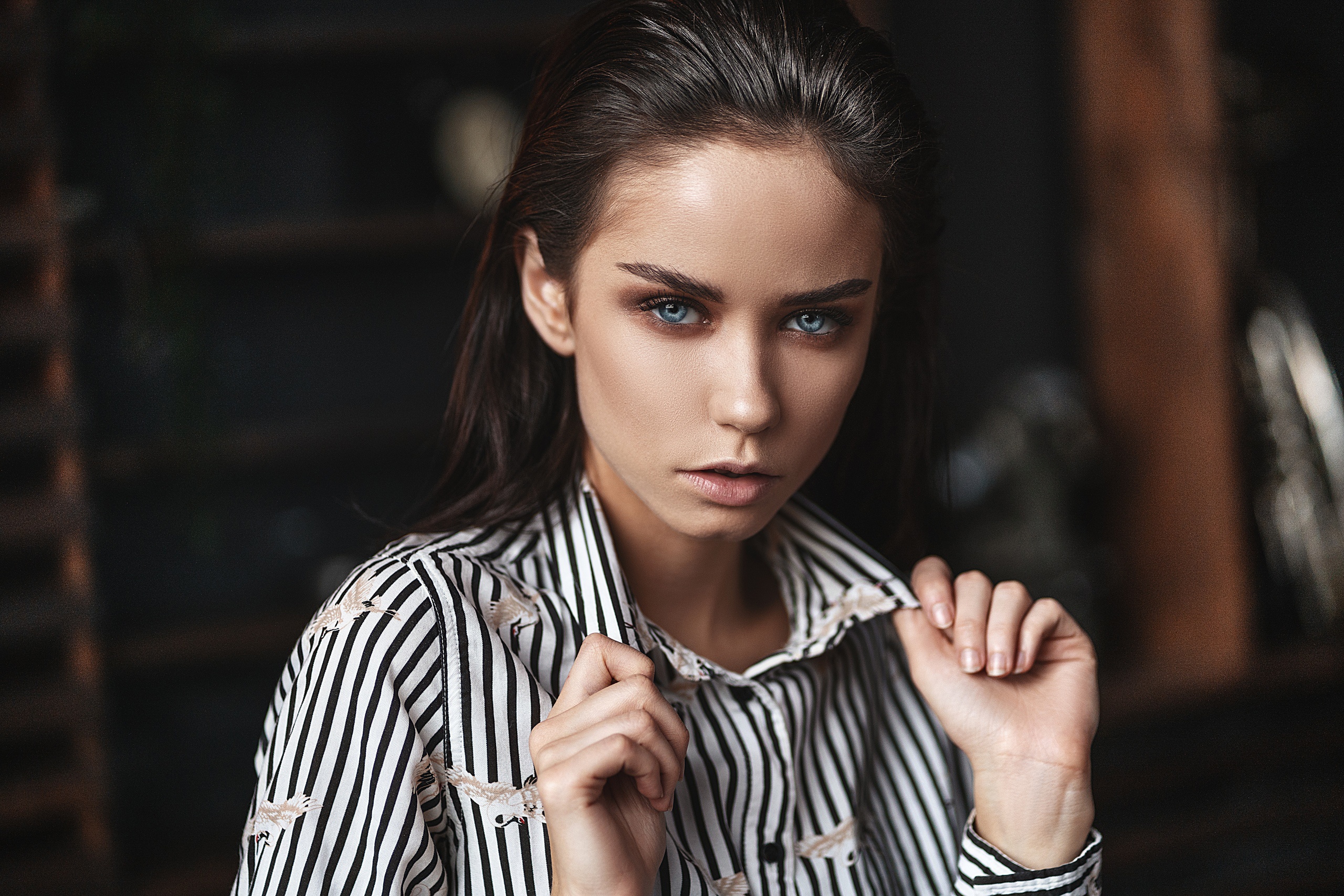 Download Black Hair Blue Eyes Woman Model HD Wallpaper by Vlad Popov