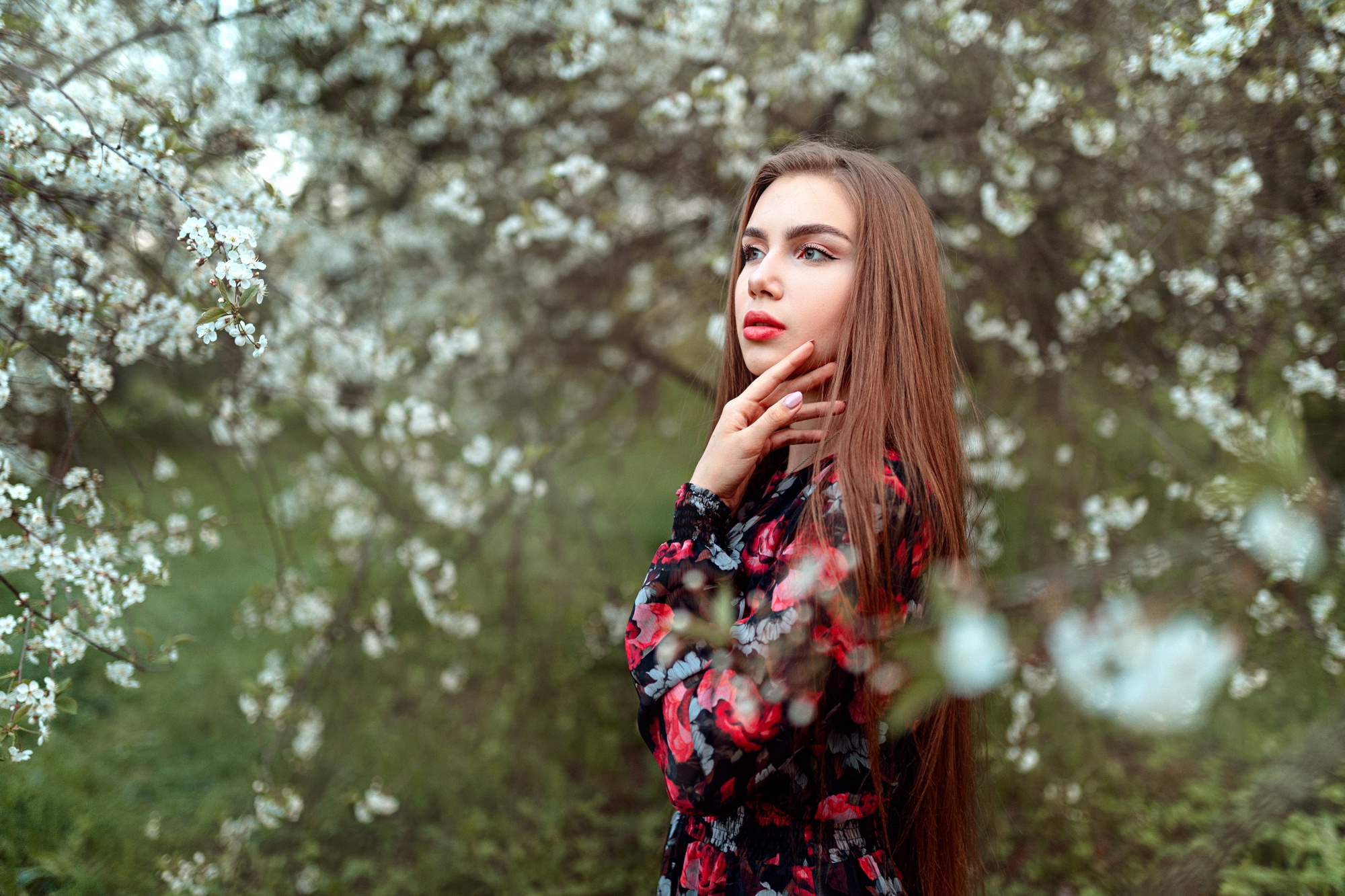 Download Lipstick Redhead Long Hair Blossom Woman Model HD Wallpaper by ...