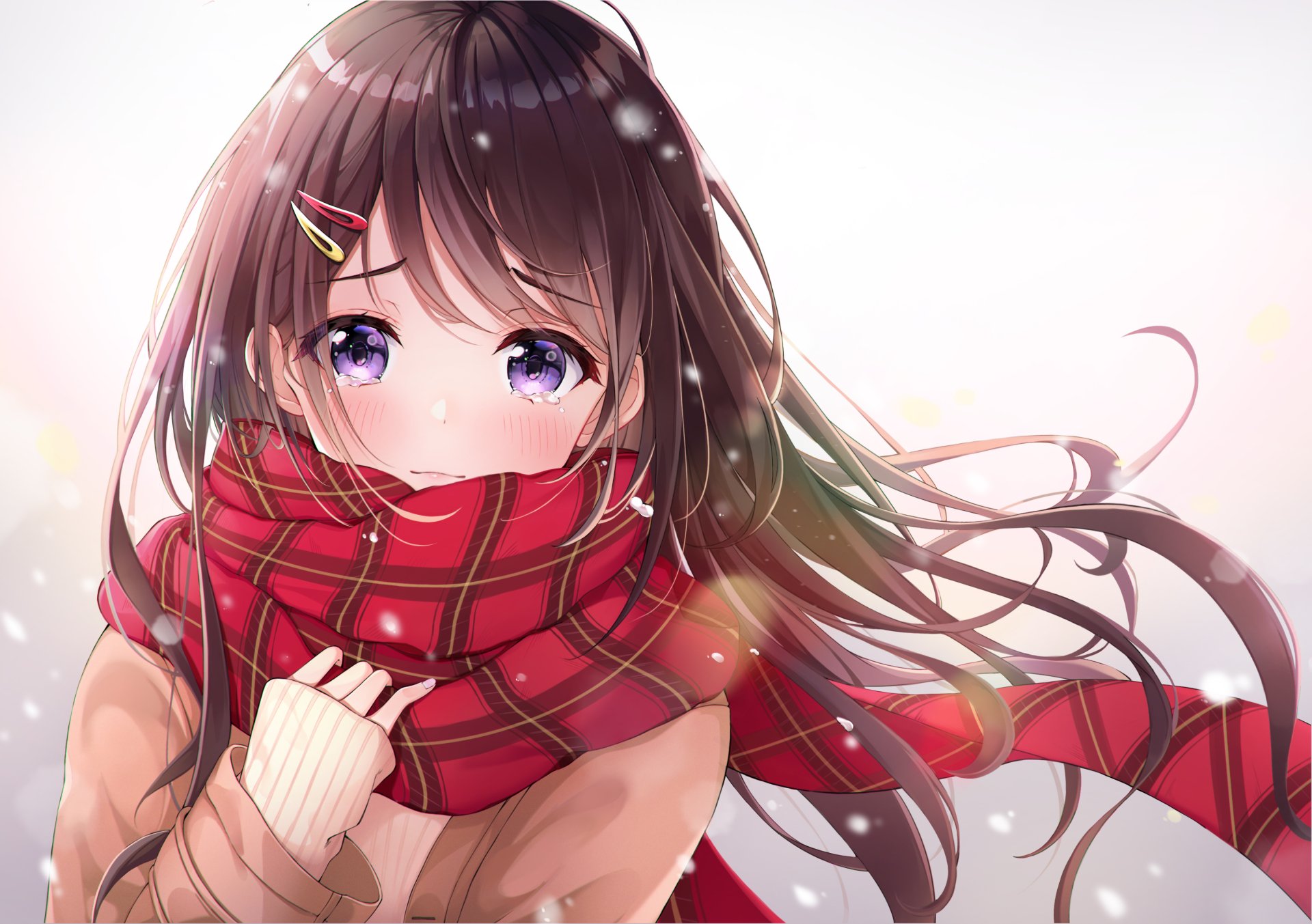 Download Brown Hair Purple Eyes Anime Original HD Wallpaper by Lebring