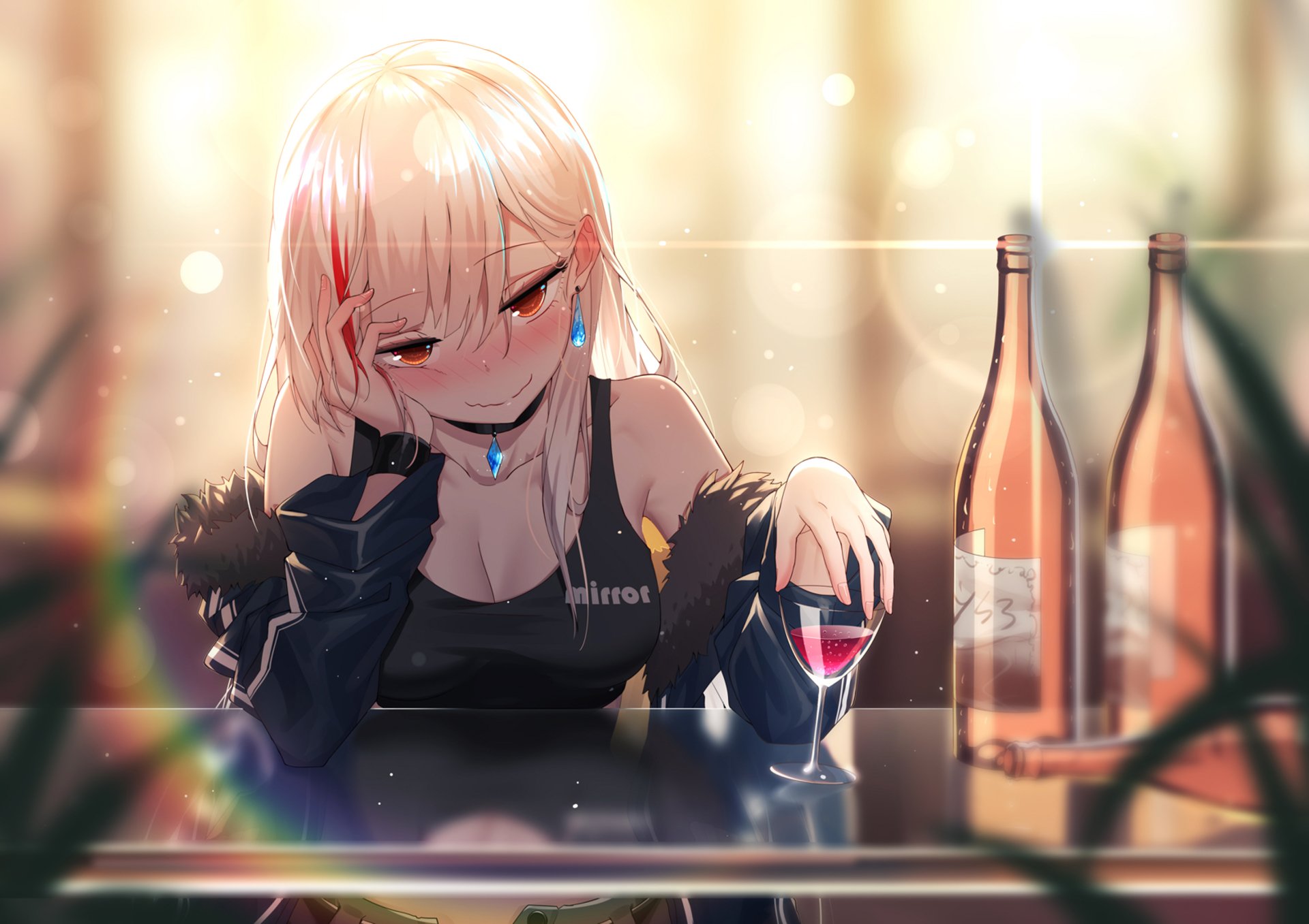 Anime girl drinking too much wine HD Wallpaper | Background Image