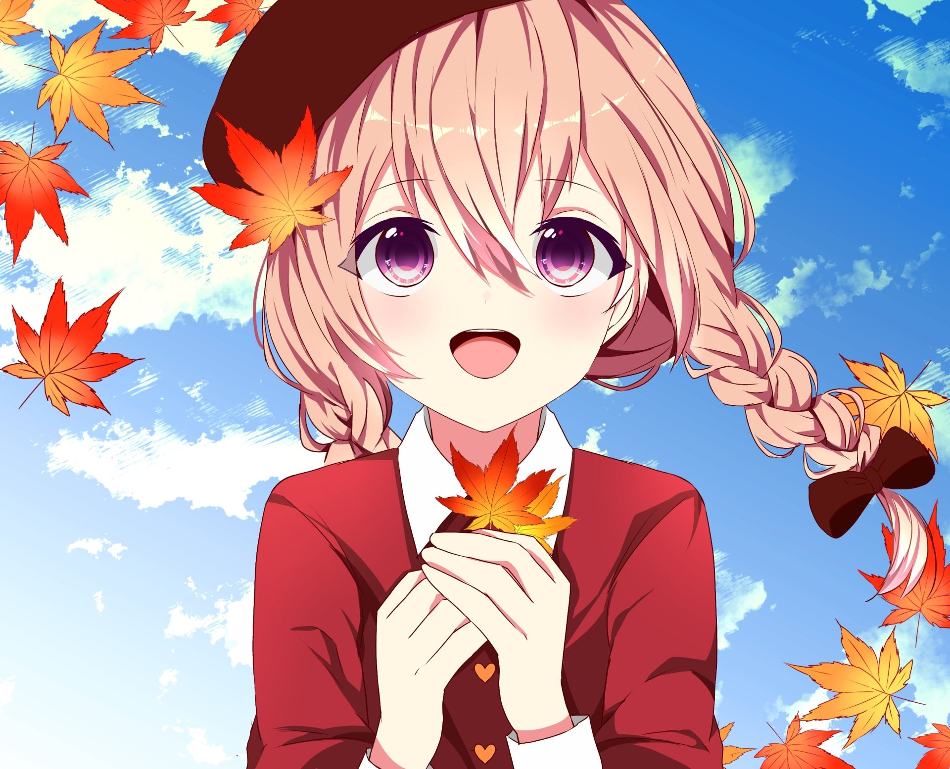 Download Purple Eyes Fall Leaf Anime Original Autumn Anime HD Wallpaper by 萌