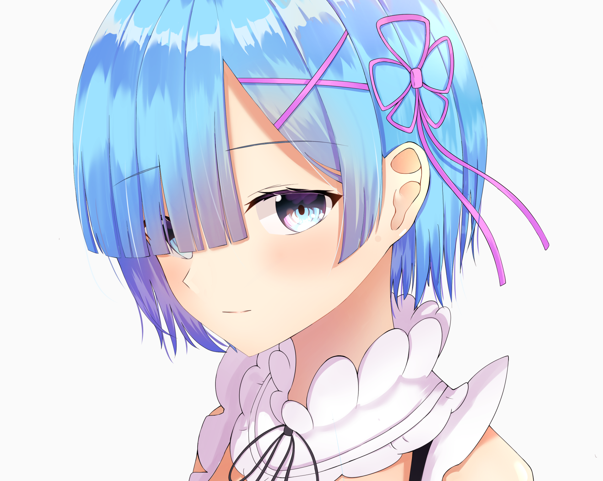 Download Short Hair Aqua Eyes Blue Hair Face Rem (Re:ZERO) Anime Re:Zero - Starting Life In Another World HD Wallpaper by えいら