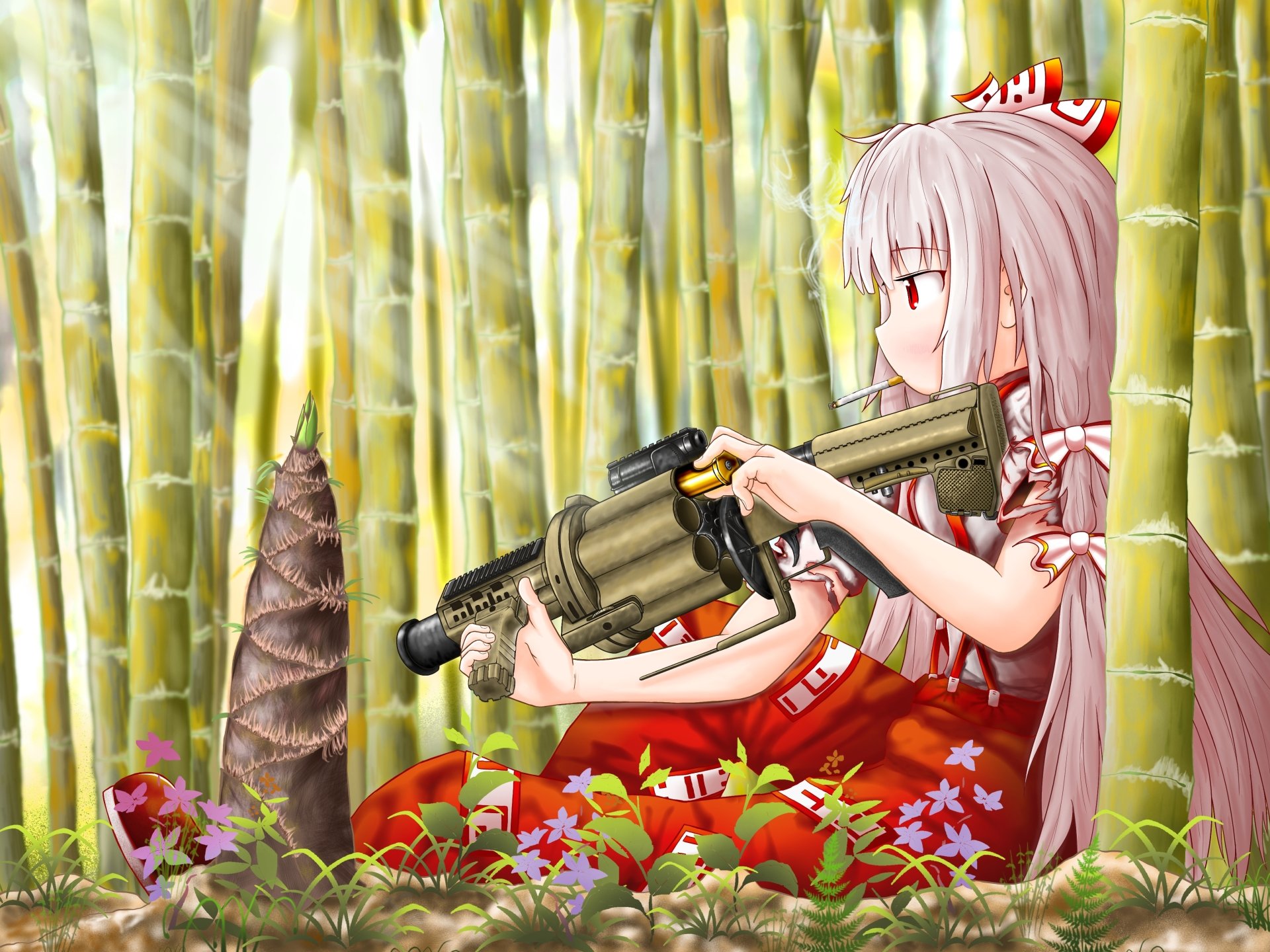 Download Fujiwara No Mokou Anime Touhou 4k Ultra HD Wallpaper by たいちょん