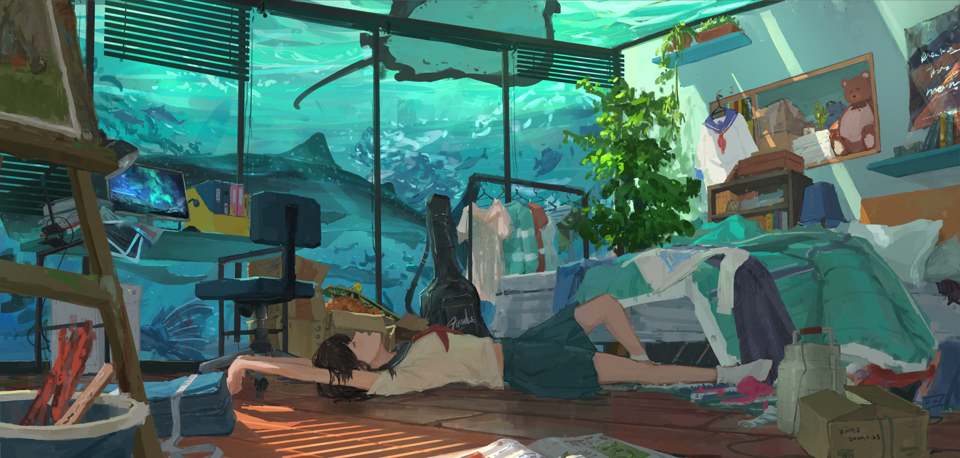 Underwater Anime Room HD Wallpaper by XilmO