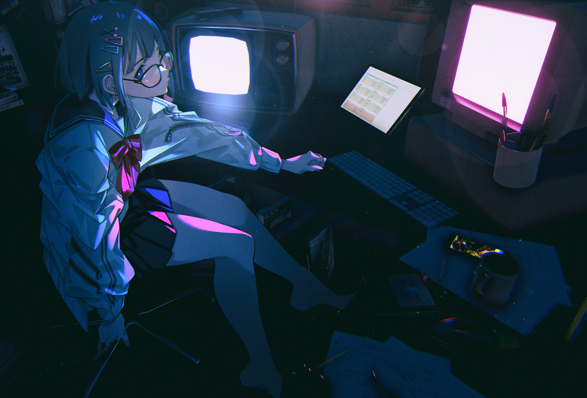 Download Computer Glasses Anime Original HD Wallpaper by LOWRISE