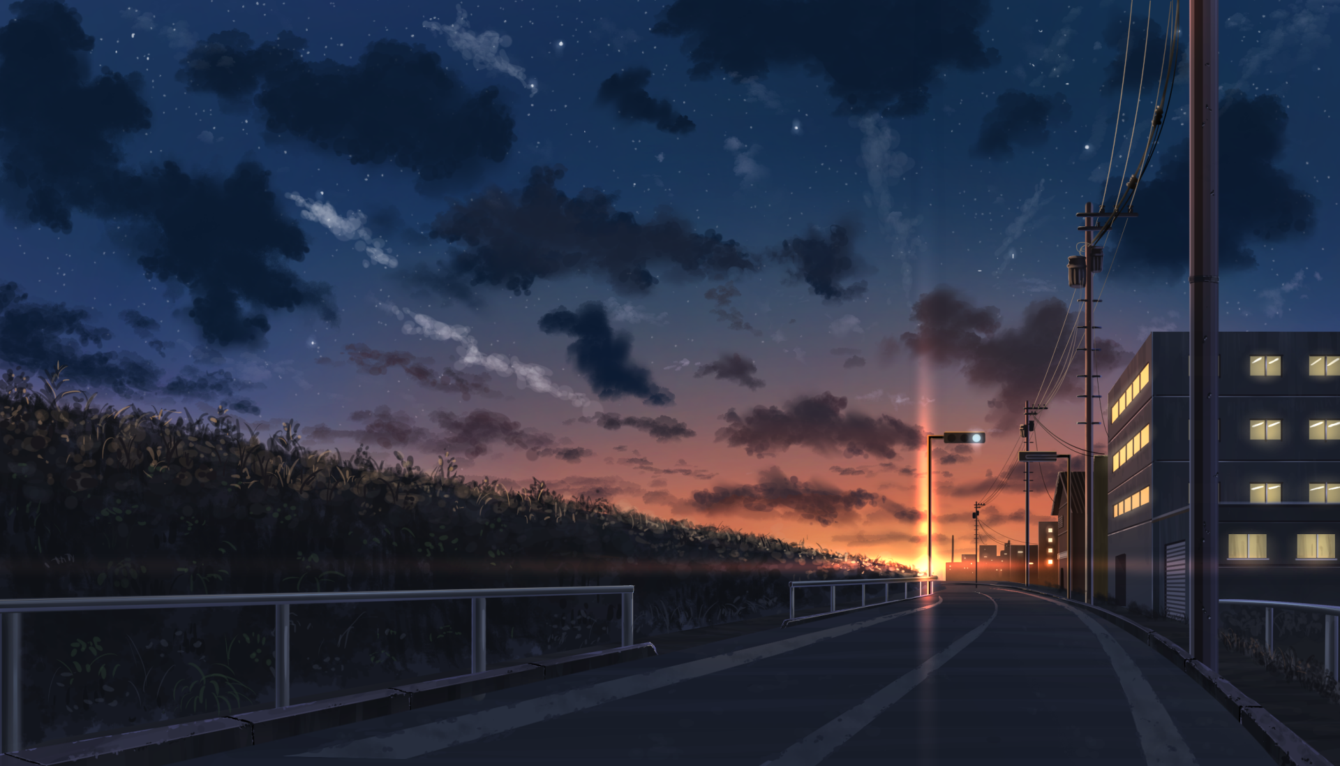 Download Starry Sky Sunset Sky Anime Street Anime Sunset HD Wallpaper by かお