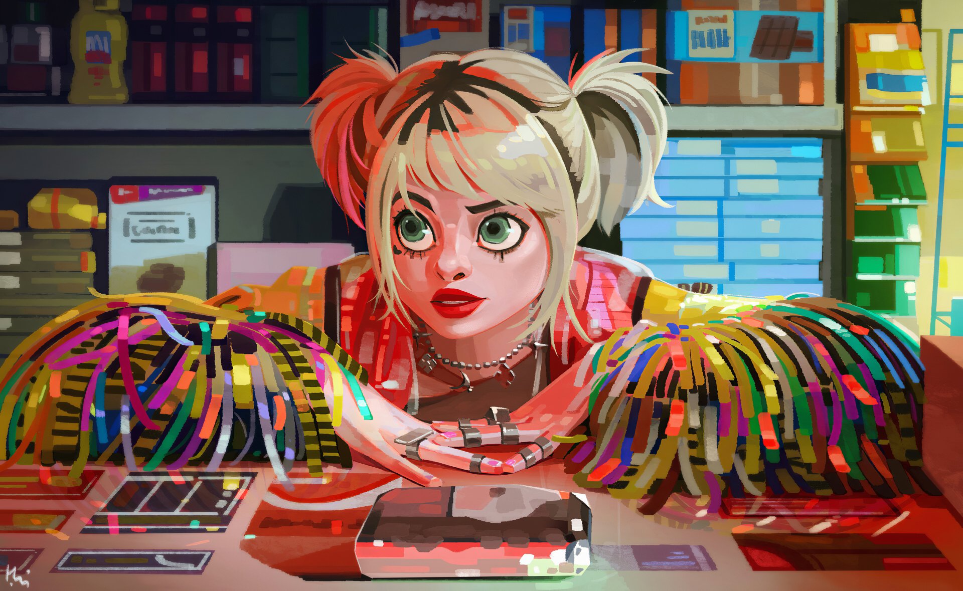 Download Green Eyes Lipstick Blonde DC Comics Harley Quinn Movie Birds Of Prey (and The Fantabulous Emancipation Of One Harley Quinn) 4k Ultra HD Wallpaper by Jihyun Han