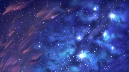 4K Ultra HD anime-style original wallpaper depicting a vibrant starry sky with glowing stars and cosmic clouds in deep blues and purples.