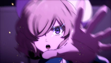 HD desktop wallpaper and background featuring Kotoko Iwanaga from the anime Kyokou Suiri, with a dramatic expression and extended hand in a dark, purple-tinted setting.