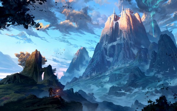 Fantasy Landscape Gate Warrior Mountain HD Wallpaper | Background Image