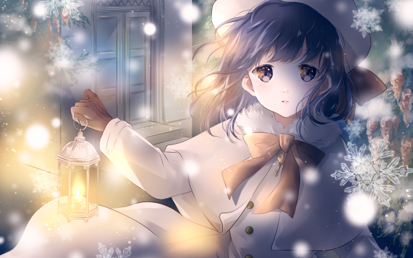 Anime Original Winter Snow Lantern HD Wallpaper | Background Image