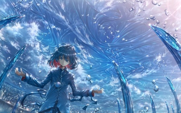 Anime Original Water Magic Medallion Blue Hair HD Wallpaper | Background Image