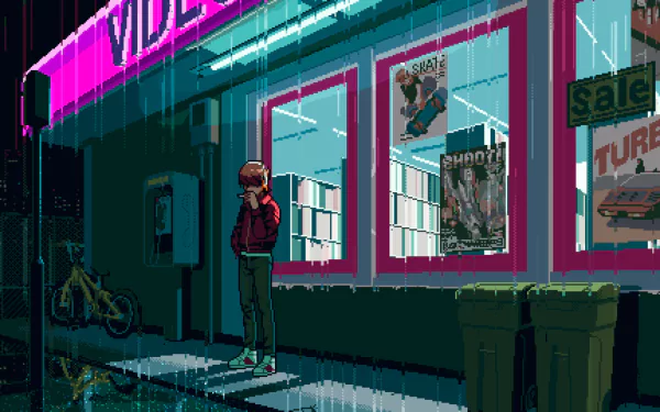 rain retro pixel art video game 198X HD Desktop Wallpaper | Background Image