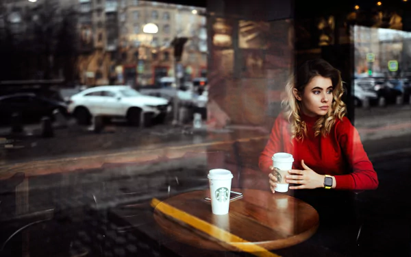 cafe blonde woman model HD Desktop Wallpaper | Background Image