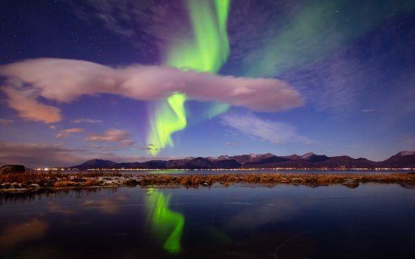 Nature Aurora Borealis Sky Mountain Night Lake Light Norway Reflection HD Wallpaper | Background Image