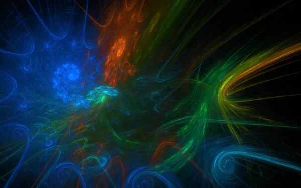 Vibrant abstract colors swirl in dynamic patterns, creating a striking 4K Ultra HD desktop wallpaper with deep blues, fiery oranges, and vivid greens.