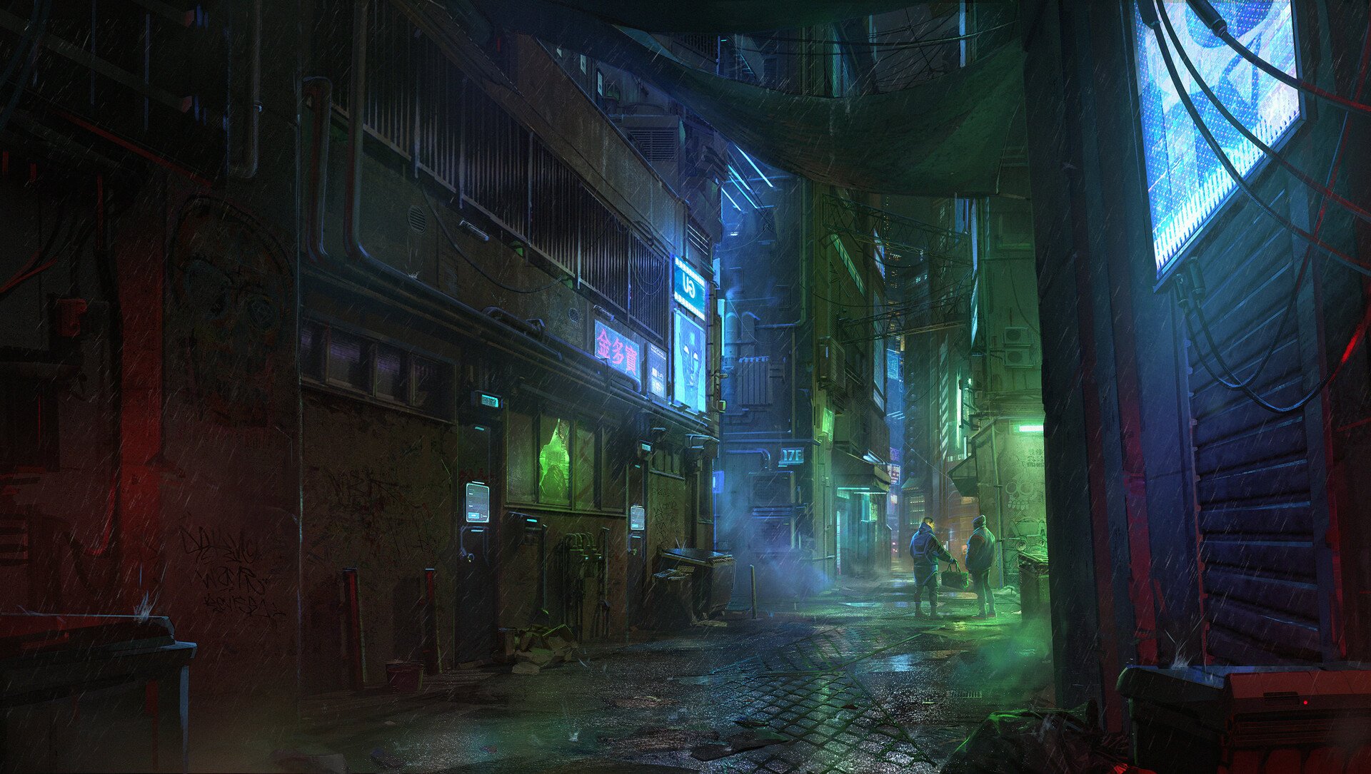 Download Street Sci Fi Cyberpunk HD Wallpaper by Dima Tchi