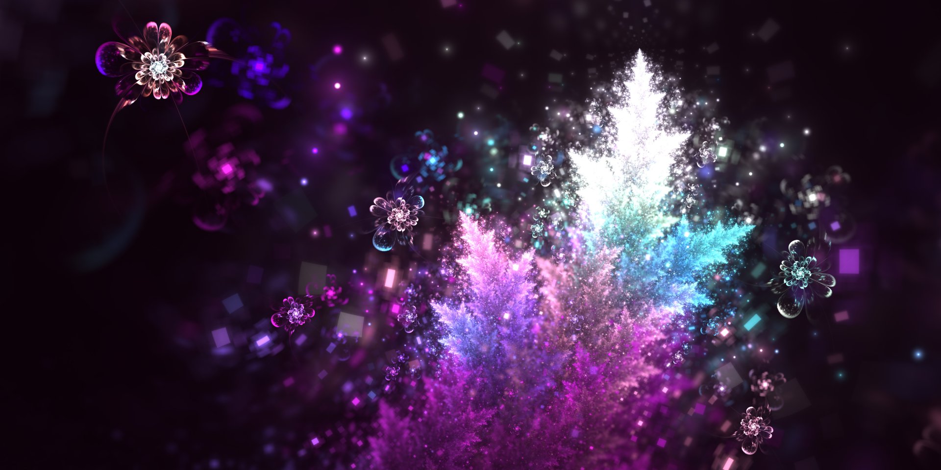 A vibrant, HD desktop wallpaper featuring a mesmerizing psychedelic fractal pattern in pink, purple, and blue colors, creating a trippy and abstract visual experience.