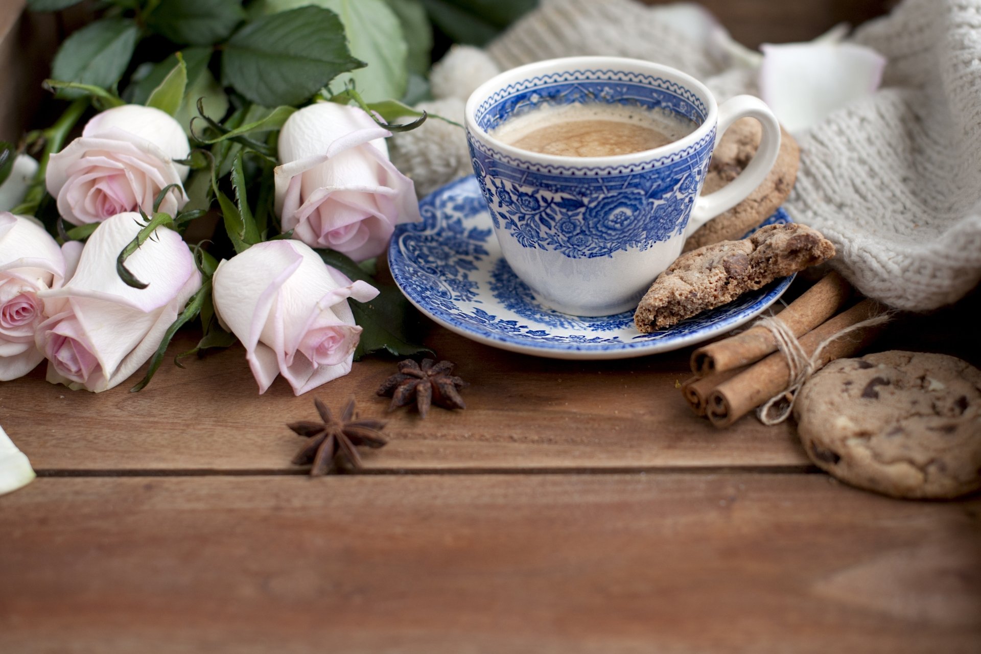 Download Still Life Flower Rose Cup Drink Food Coffee 4k Ultra HD Wallpaper