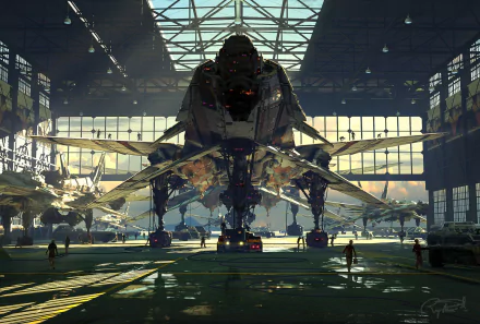 hangar futuristic Sci Fi spaceship HD Desktop Wallpaper | Background Image