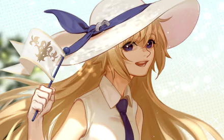 hat blue eyes blonde flag Ruler (Fate/Apocrypha) Jeanne d'Arc (Fate Series) Anime Fate/Grand Order HD Desktop Wallpaper | Background Image