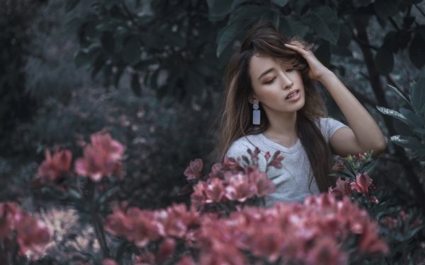 Women Asian Model Brunette Flower Depth Of Field HD Wallpaper | Background Image