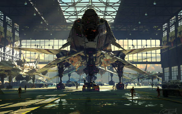 hangar futuristic Sci Fi spaceship HD Desktop Wallpaper | Background Image