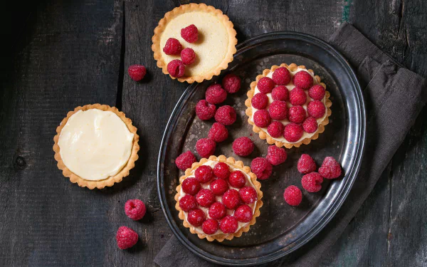 tartlet pastry still life fruit berry raspberry food dessert HD Desktop Wallpaper | Background Image