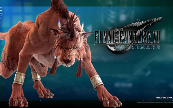 HD desktop wallpaper featuring Red XIII from Final Fantasy VII Remake, with the game's logo in the background.