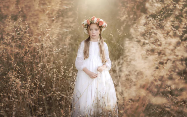 wreath white dress blonde photography child HD Desktop Wallpaper | Background Image