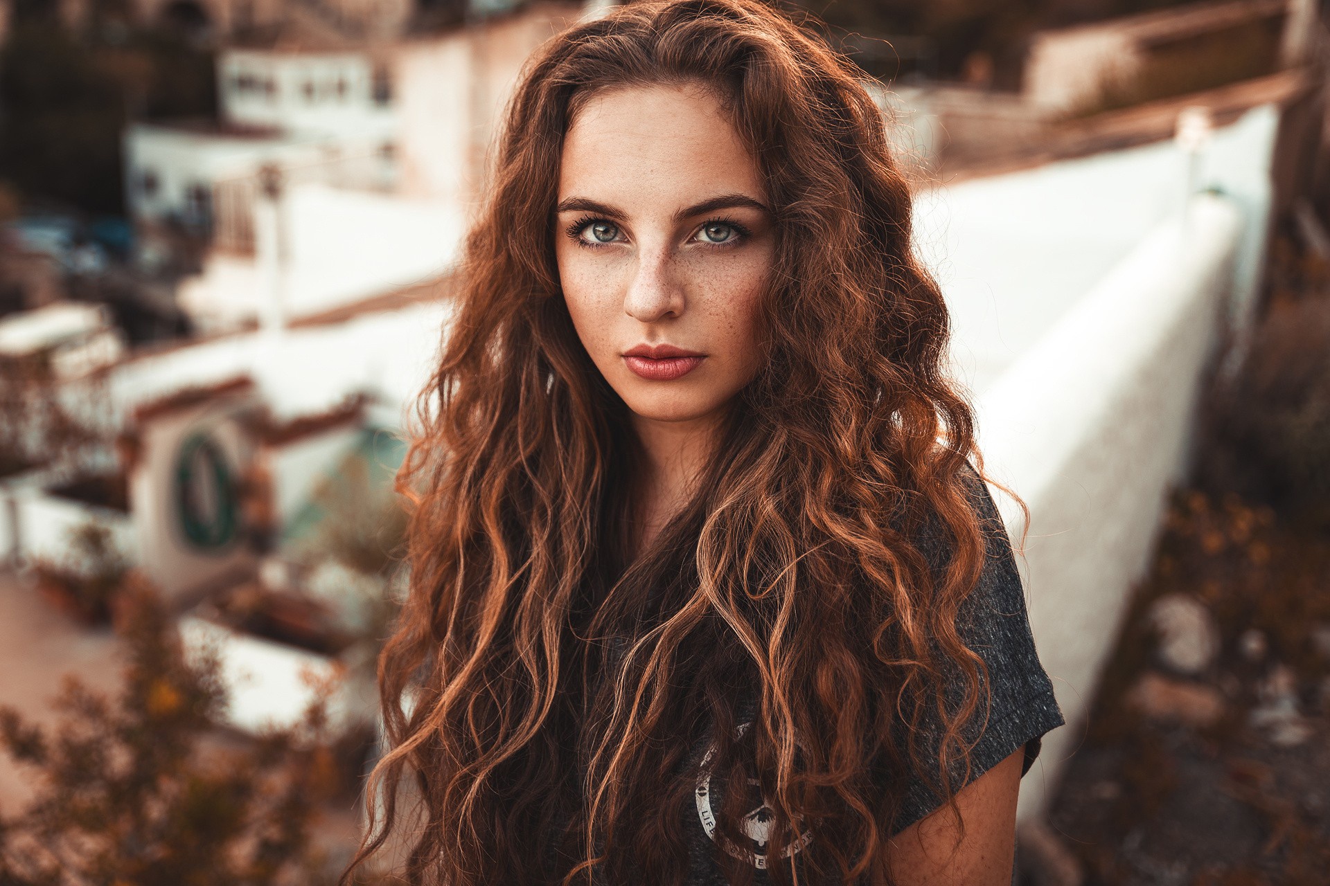 Download Depth Of Field Blue Eyes Long Hair Redhead Woman Model Hd