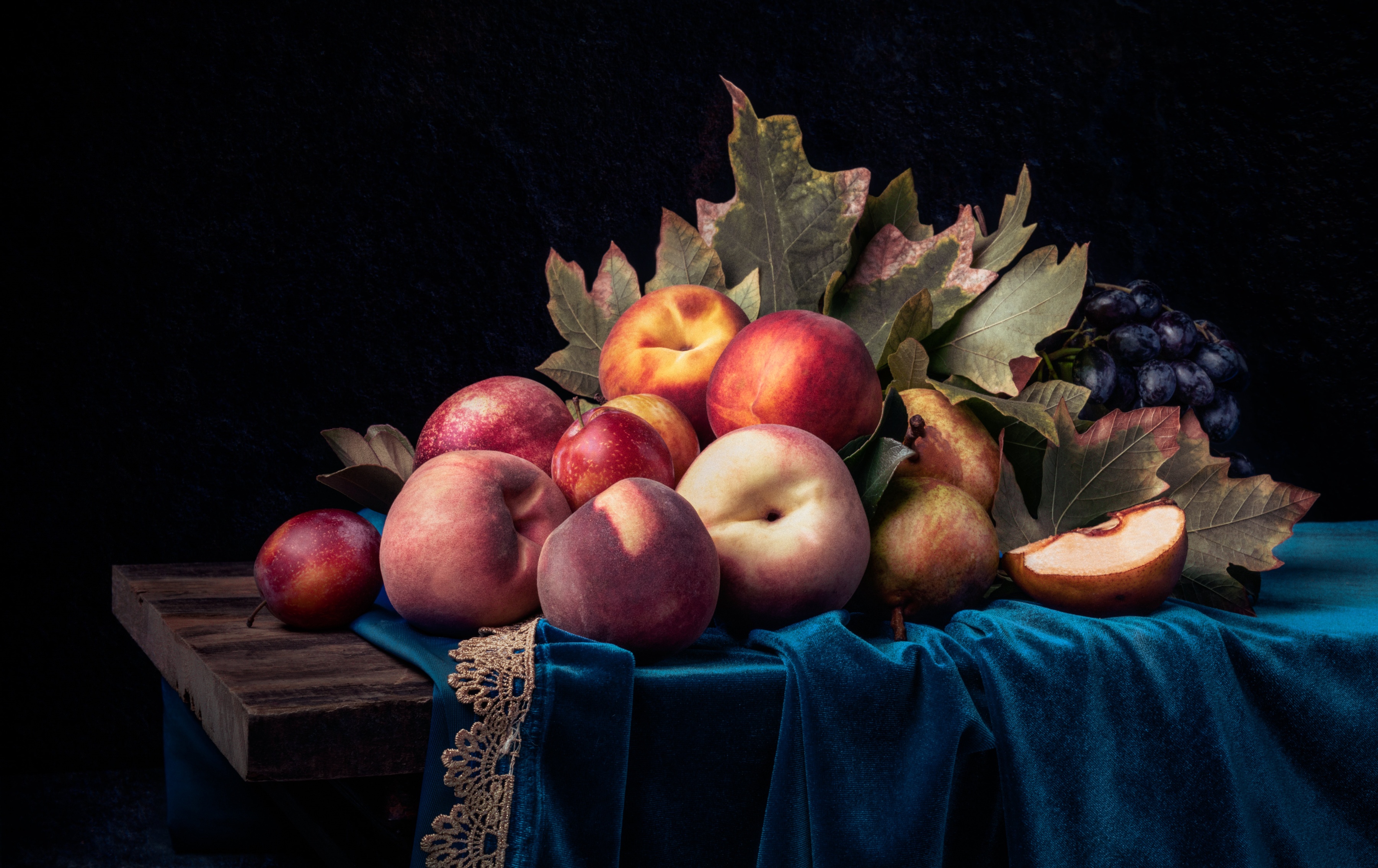 Download Nectarine Peach Grapes Food Fruit HD Wallpaper